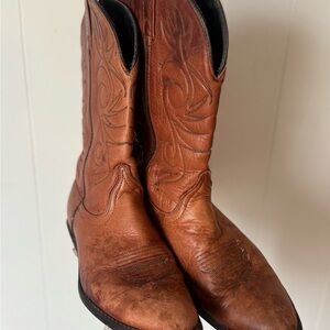Vintage Brown Leather Embroidered Cowboy Boots